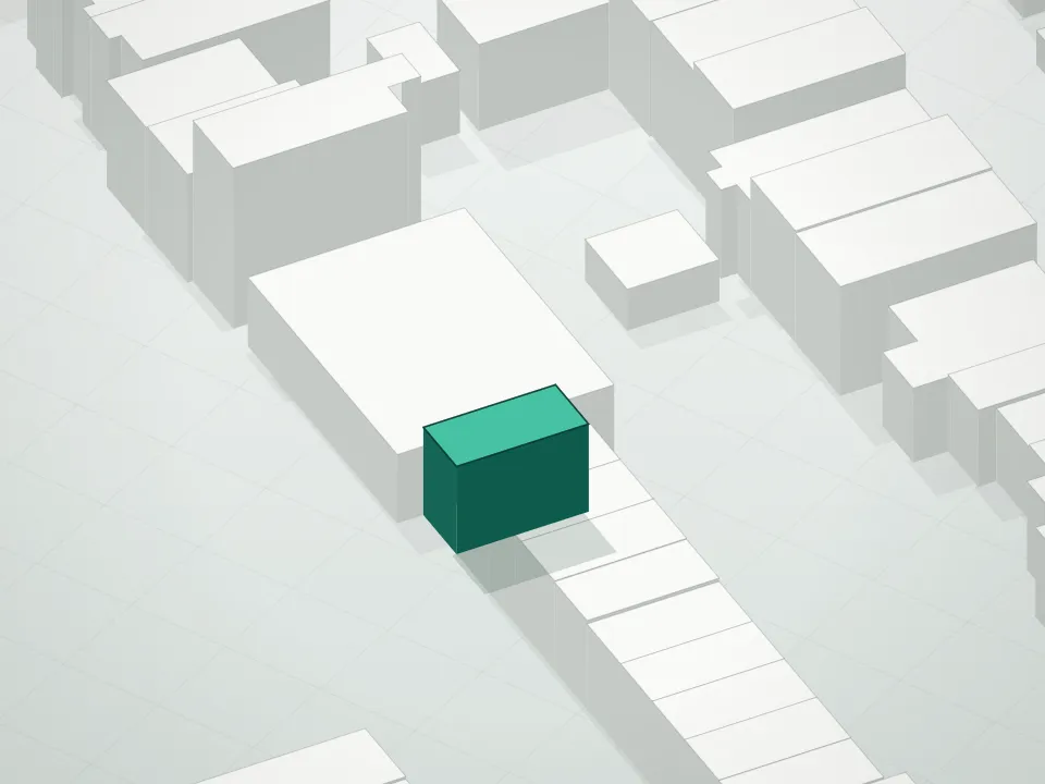 3D massing drawing of 345 Warren Street Condominium and neighboring buildings