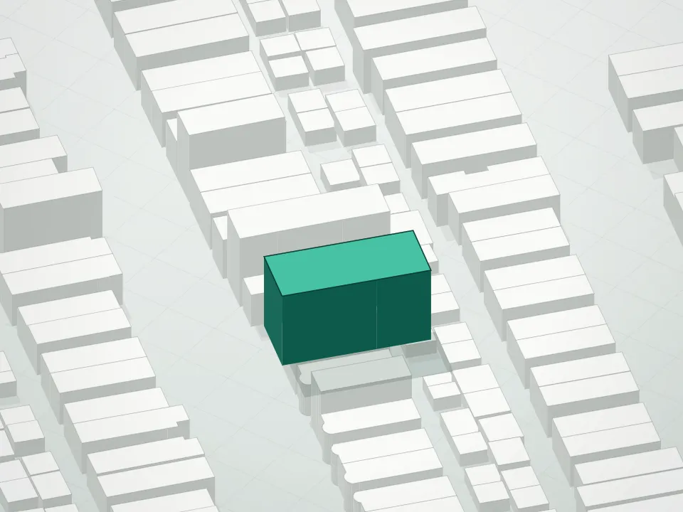3D massing drawing of 941 57th Street Condominium and neighboring buildings