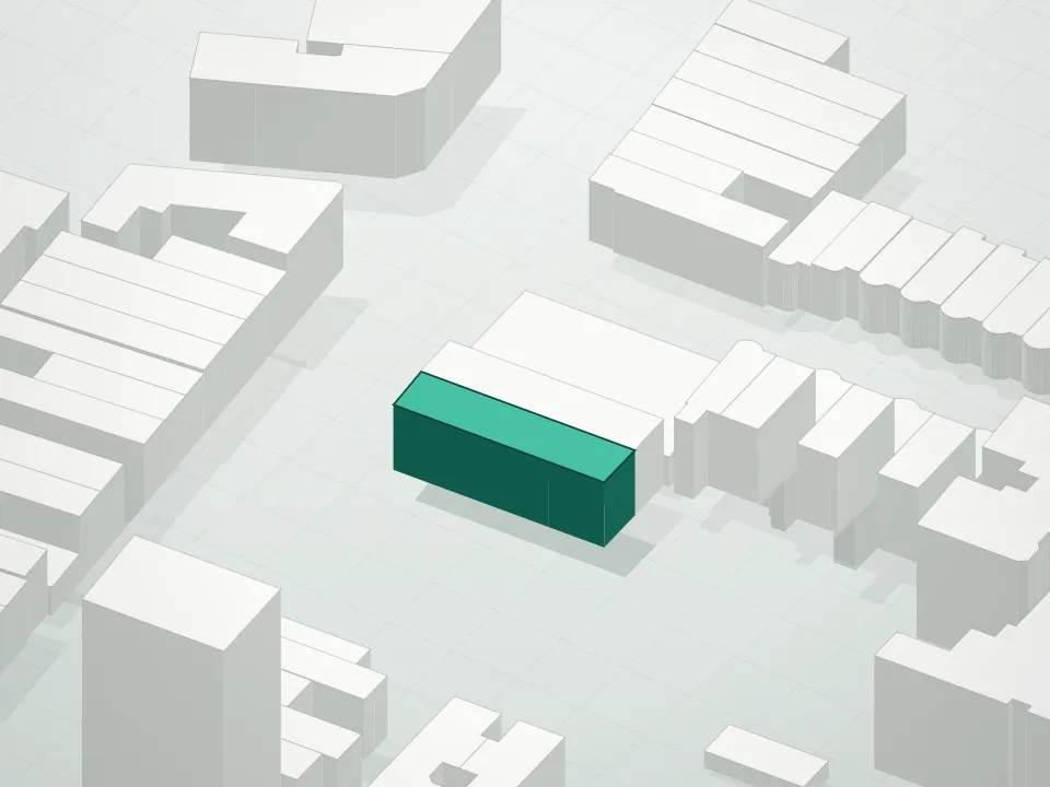 3D massing drawing of 757 Flatbush Avenue Condominium and neighboring buildings