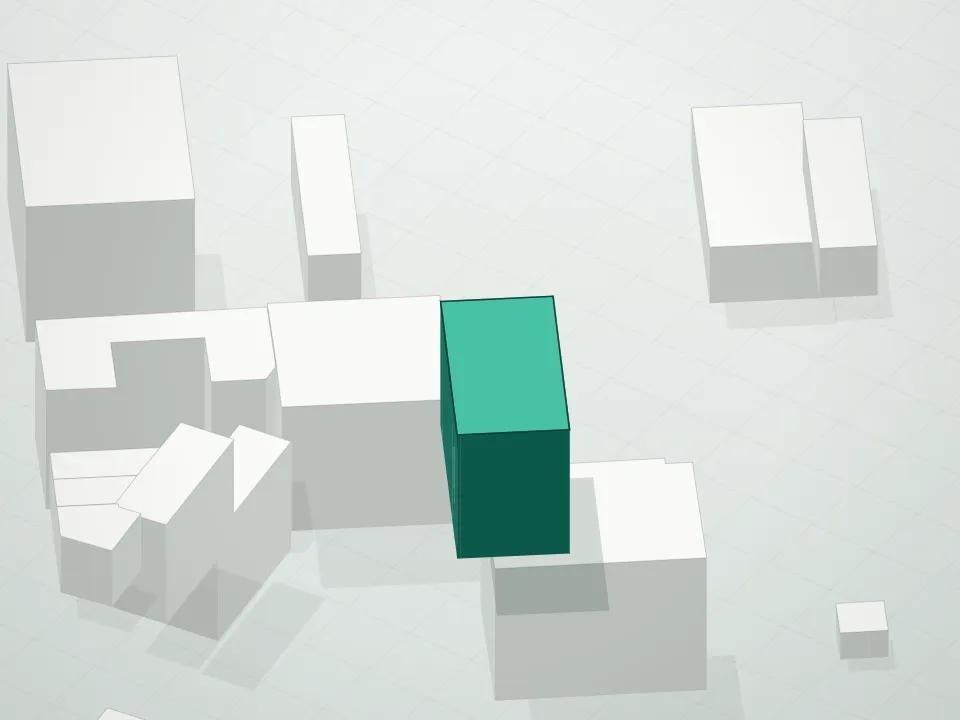 3D massing drawing of 30 Bartlett Street Condominium and neighboring buildings