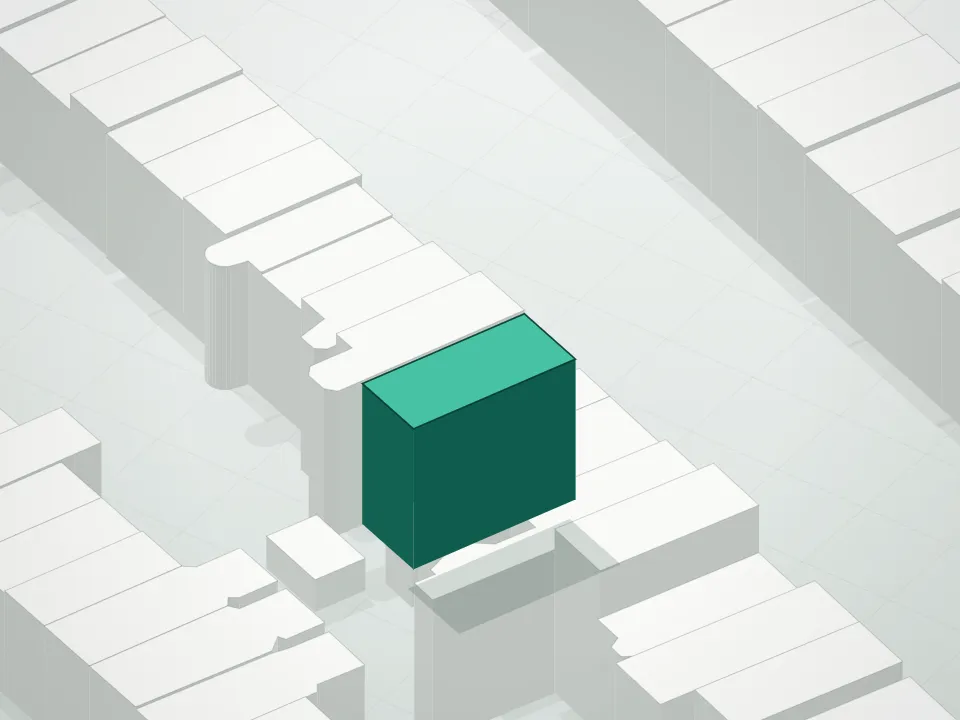 3D massing drawing of 78 1st Place Condominium and neighboring buildings