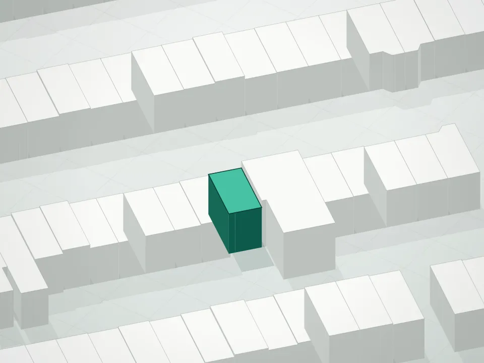 3D massing drawing of Sasoon and neighboring buildings