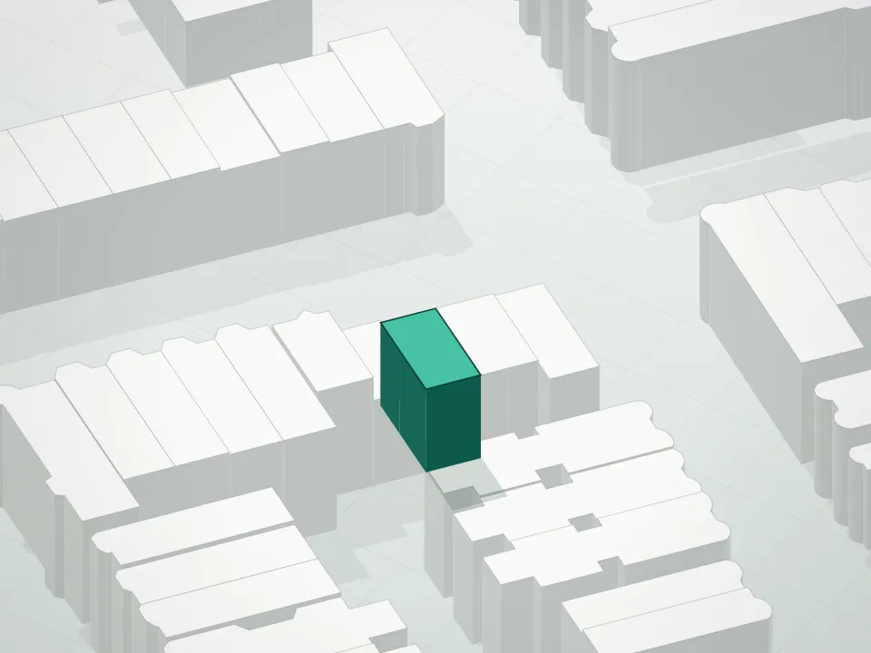 3D massing drawing of 291 Condominium and neighboring buildings