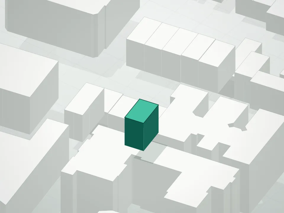 3D massing drawing of 16-24 Jefferson Avenue Condominium and neighboring buildings
