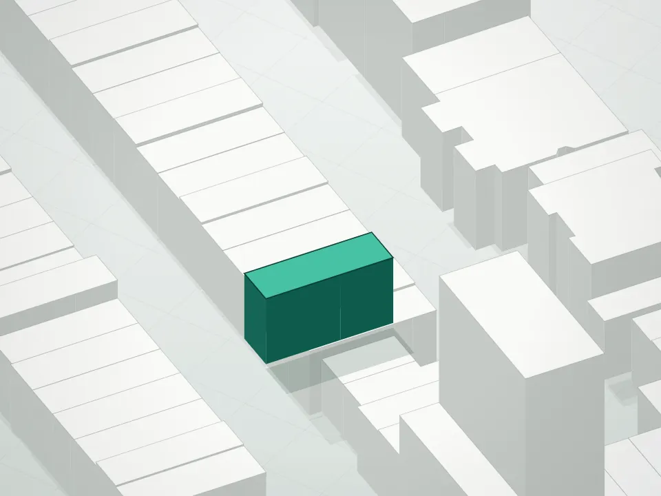 3D massing drawing of 43 Saint Marks Place and neighboring buildings