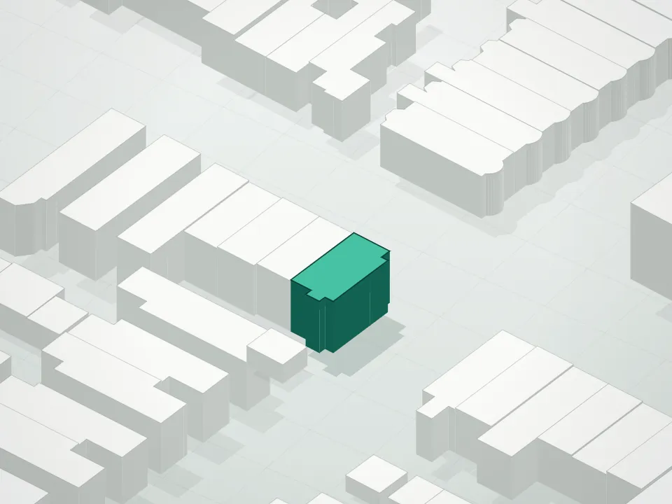 3D massing drawing of Calvert Villas and neighboring buildings