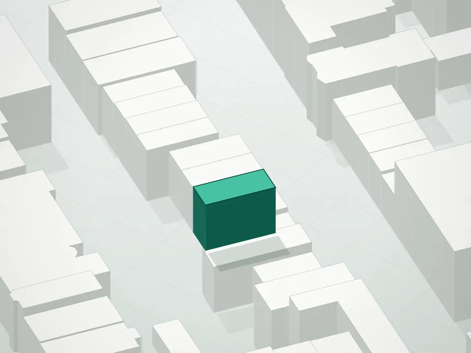 3D massing drawing of 286 1st Street Condominium and neighboring buildings