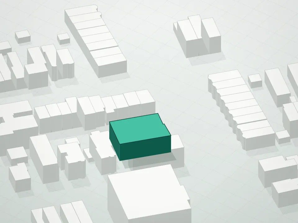 3D massing drawing of Bath Beach Residence Condominium and neighboring buildings