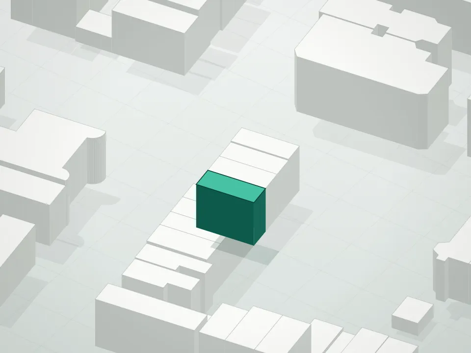 3D massing drawing of 56 Quincy Street Condominium and neighboring buildings