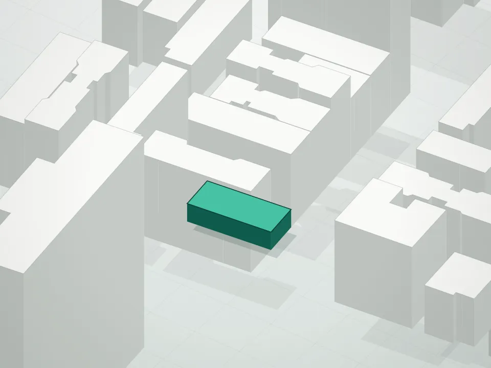 3D massing drawing of 32 Rutgers Street Condominium and neighboring buildings
