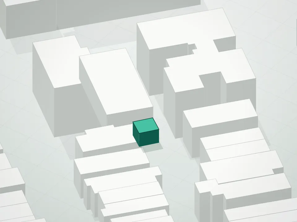 3D massing drawing of 1513 51st Street Condominium and neighboring buildings