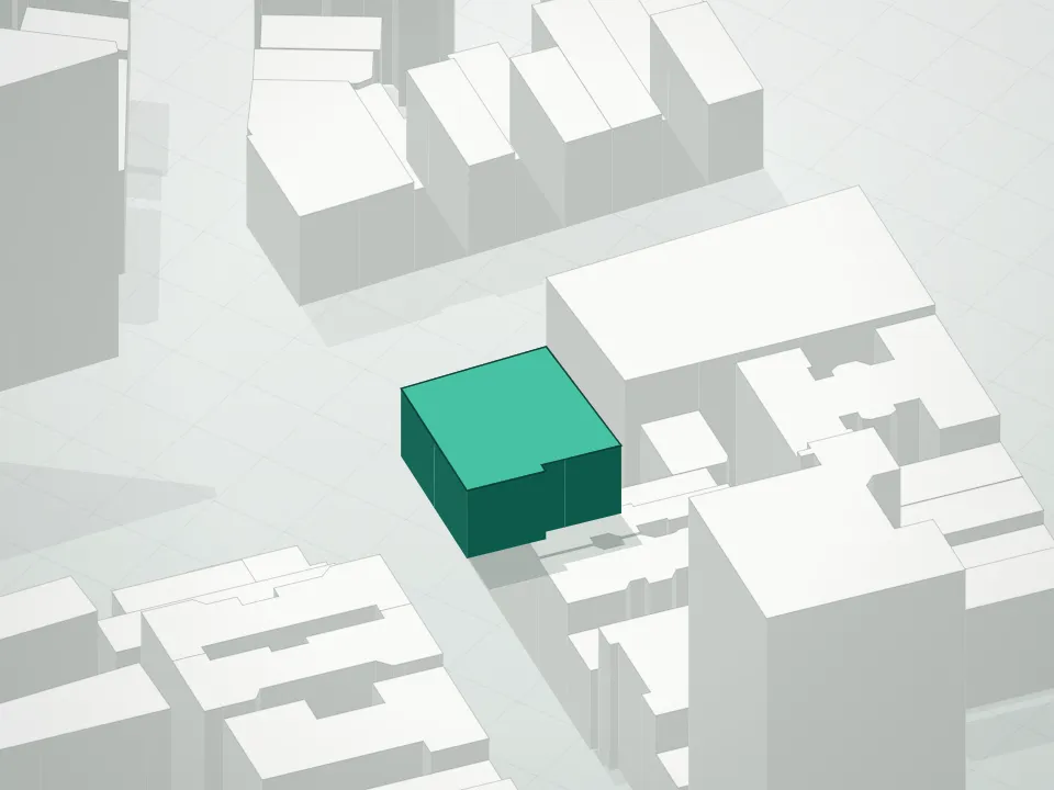 3D massing drawing of 525 6th Avenue Condominium and neighboring buildings