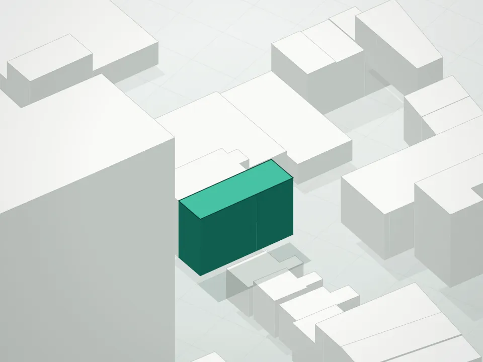 3D massing drawing of 79 South 2nd Street Condominium and neighboring buildings