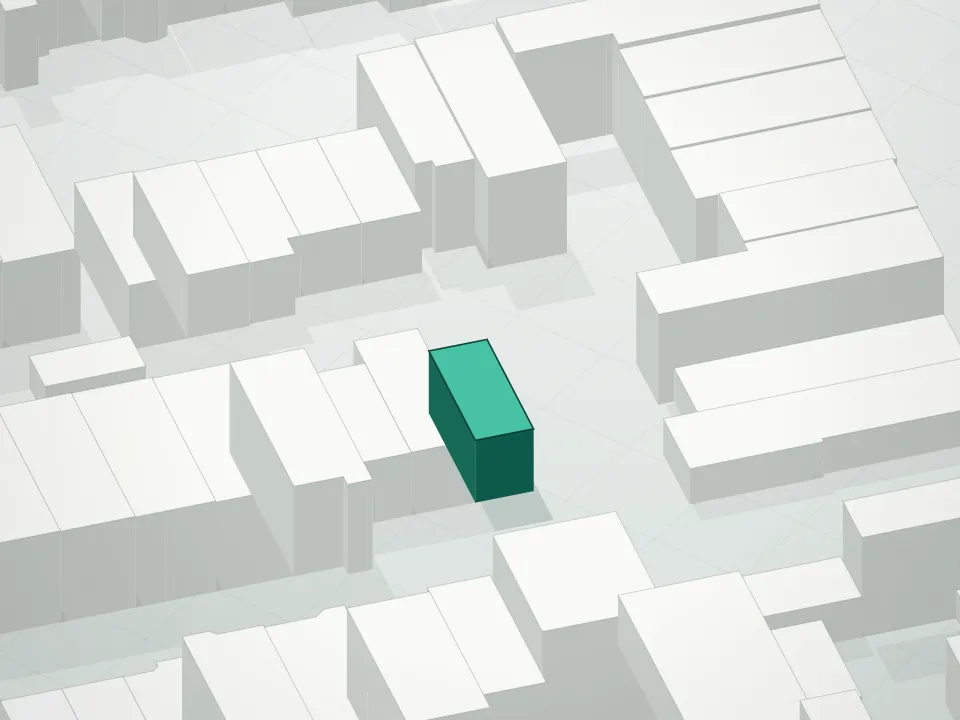 3D massing drawing of Josephine Condominium and neighboring buildings