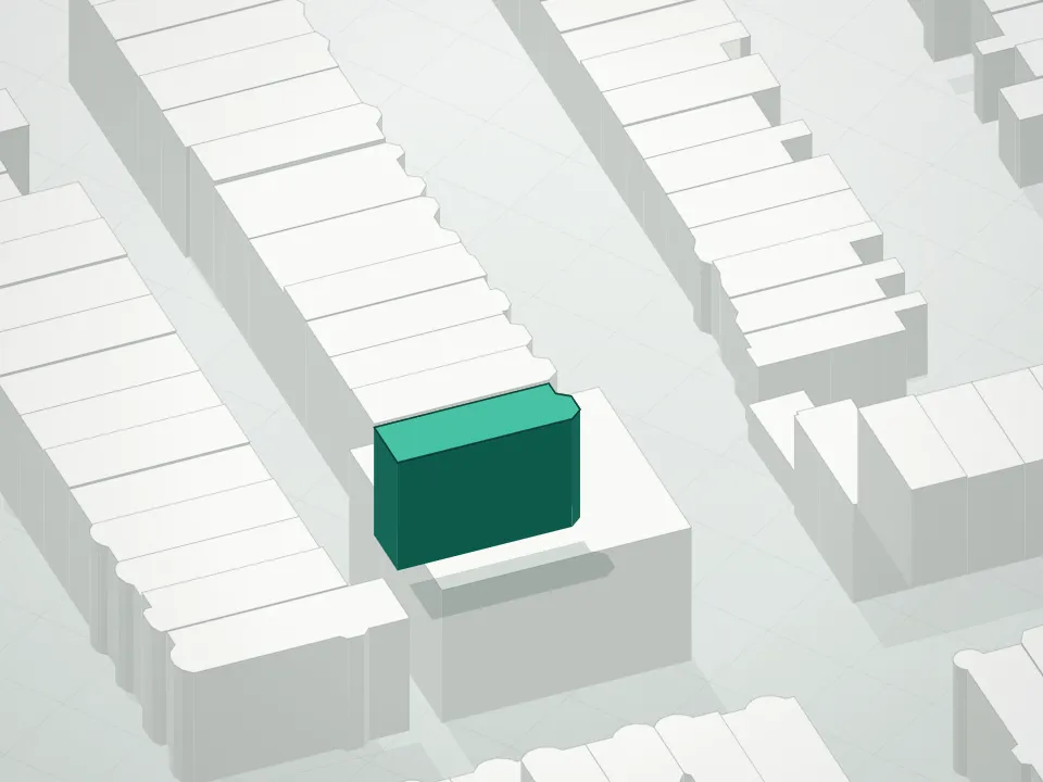 3D massing drawing of 426 2nd Street Condominium and neighboring buildings