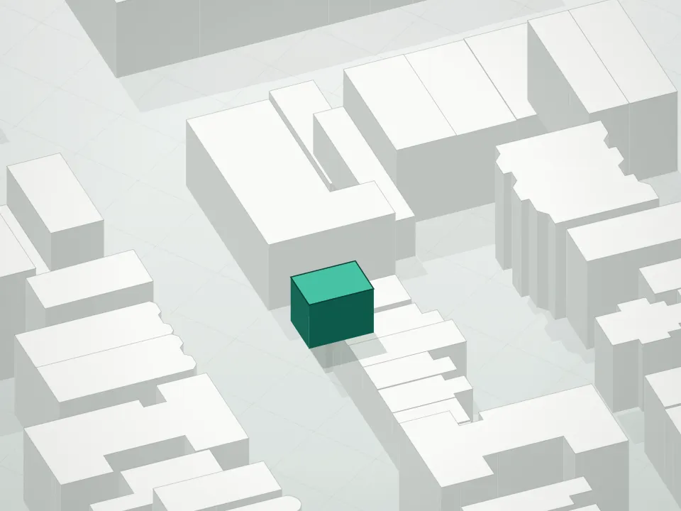 3D massing drawing of 295 12th Street Condominium and neighboring buildings