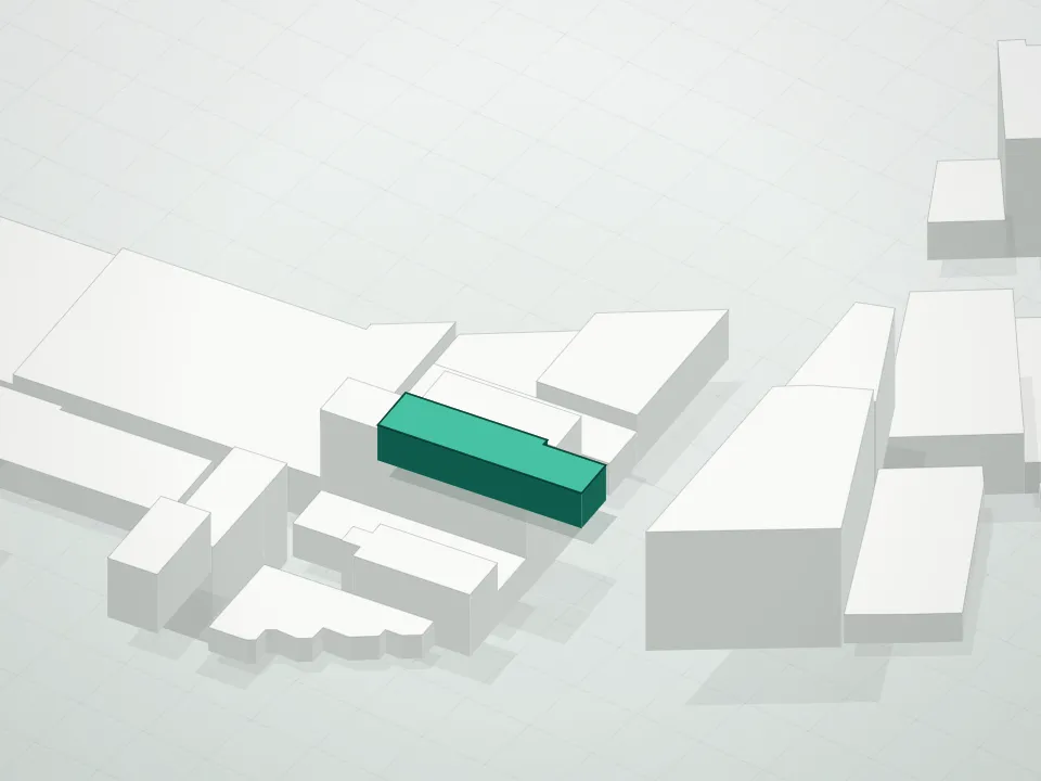 3D massing drawing of 419 Manhattan Avenue Condominium and neighboring buildings