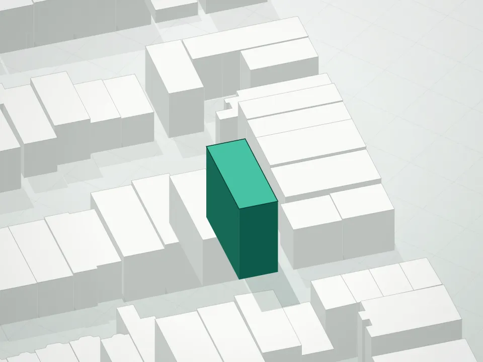 3D massing drawing of The 1009 Decatur Street Condominium and neighboring buildings