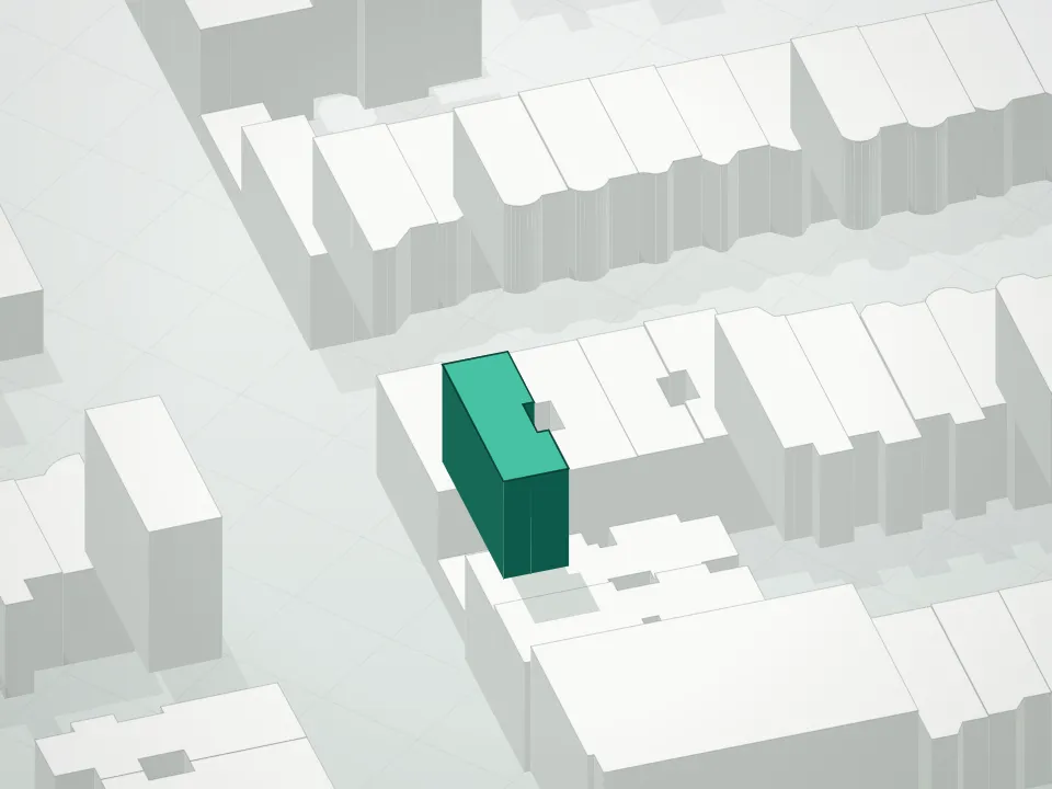 3D massing drawing of 1242 Hancock Street Condominium and neighboring buildings