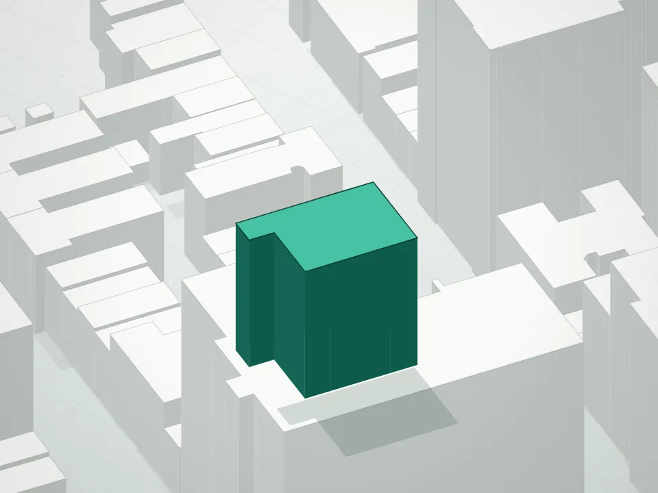 3D massing drawing of 118 West 13th Street Condominium and neighboring buildings