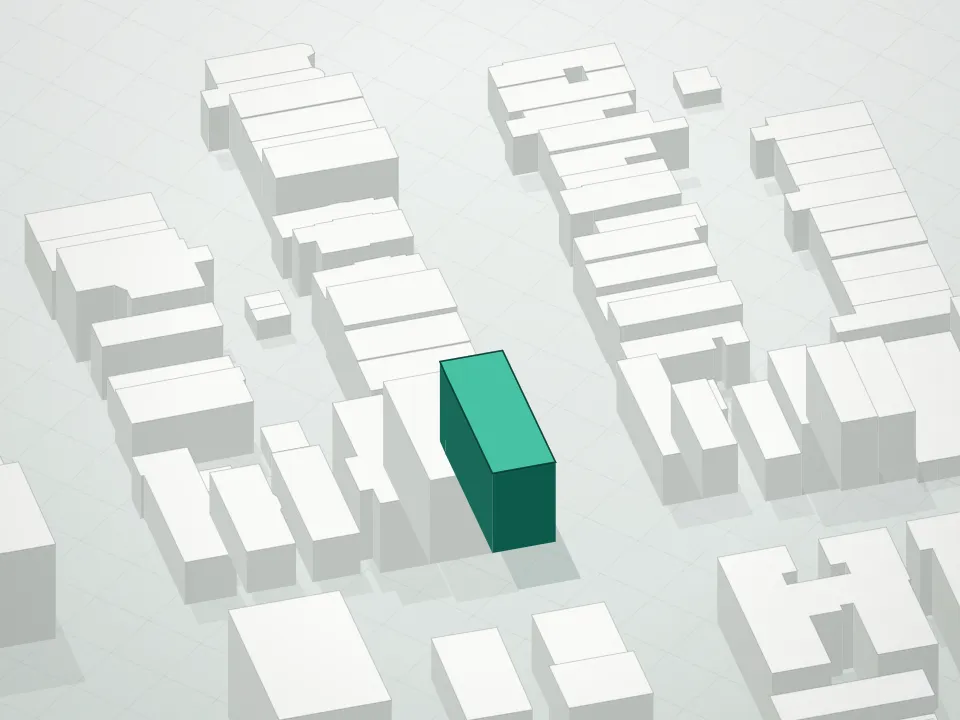 3D massing drawing of 4402 12th Avenue Condominium and neighboring buildings
