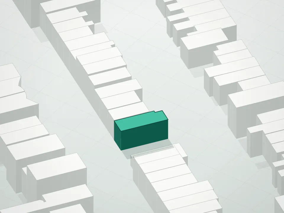 3D massing drawing of 379 12th Street Condominium and neighboring buildings