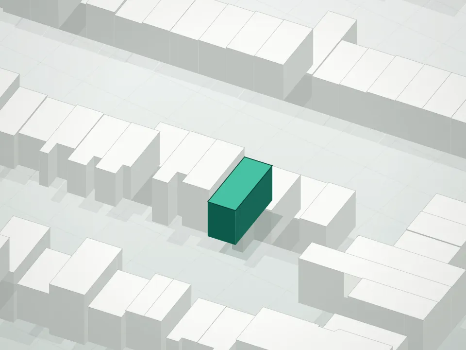 3D massing drawing of 256 Putnam Avenue Condominium and neighboring buildings