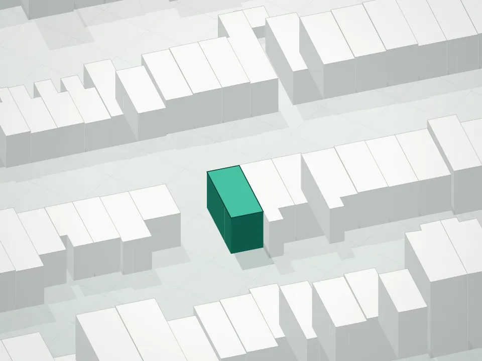 3D massing drawing of 78 Harman Street Condominium and neighboring buildings