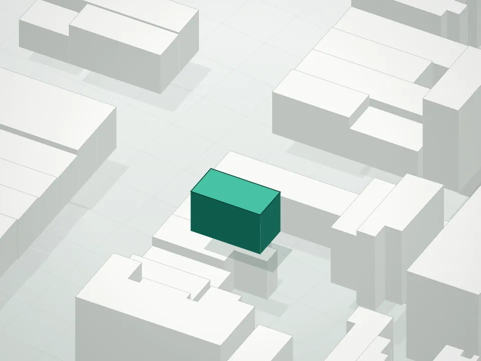 3D massing drawing of Manhattan Belle Condominium and neighboring buildings