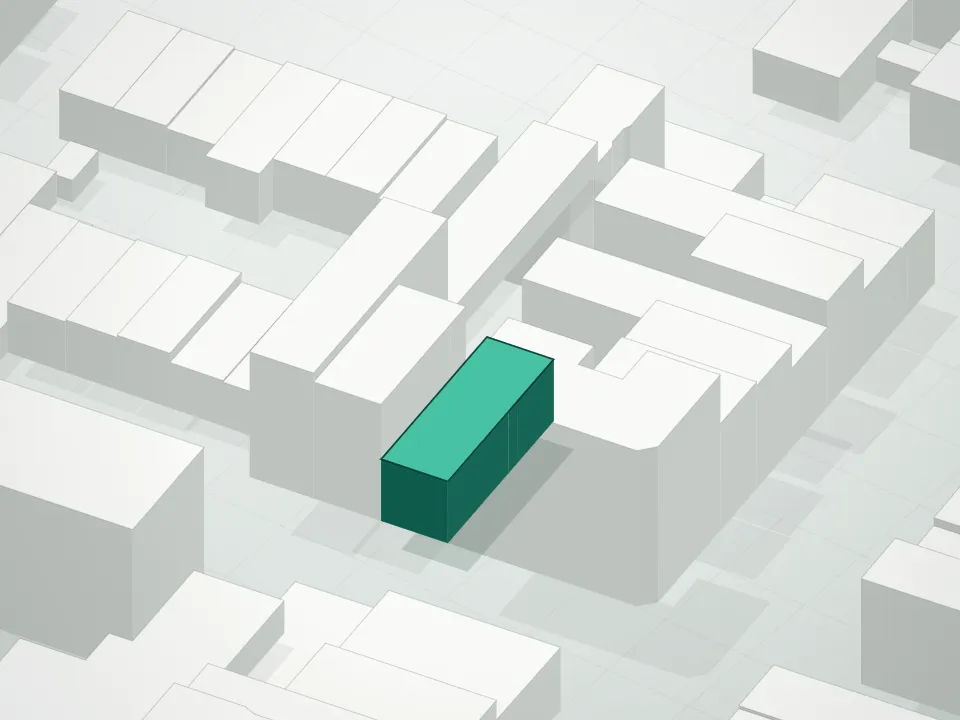 3D massing drawing of 97 Seigel Street Condominium and neighboring buildings