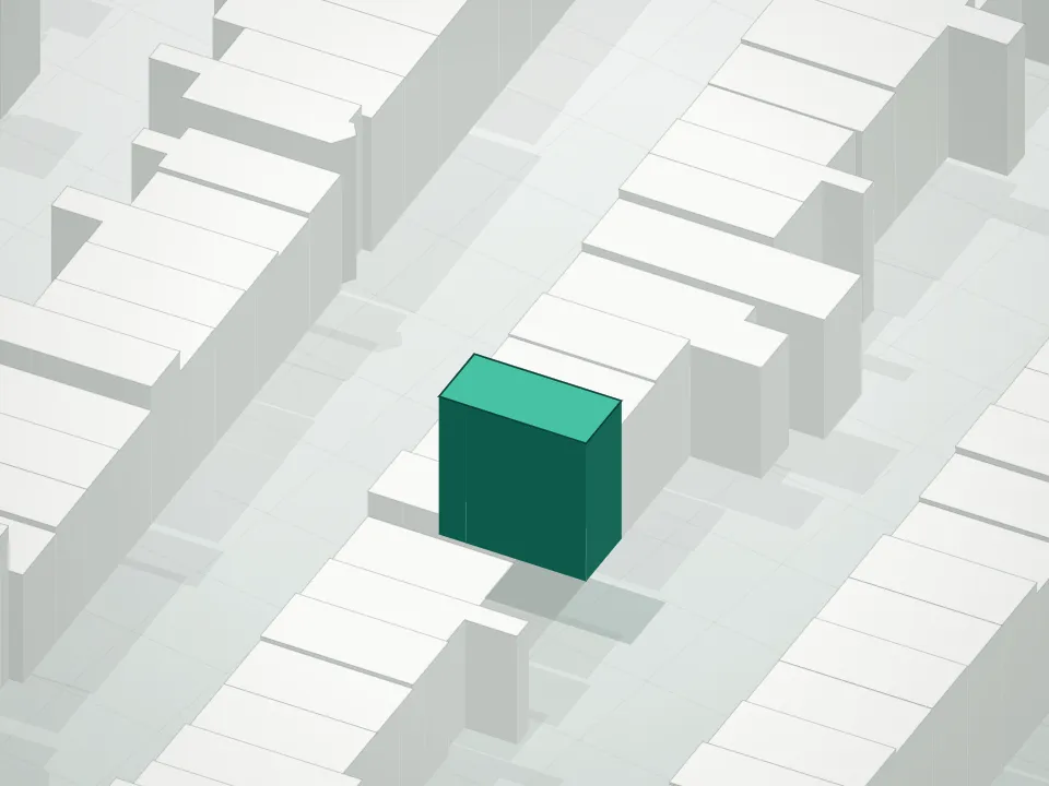 3D massing drawing of 39 South Portland Avenue Condominium and neighboring buildings
