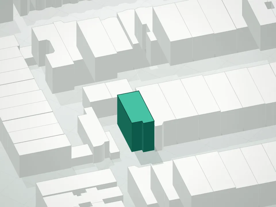 3D massing drawing of 1255 Decatur Street Condominium and neighboring buildings