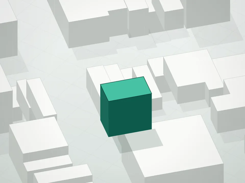 3D massing drawing of 249 18th Street Condominium and neighboring buildings
