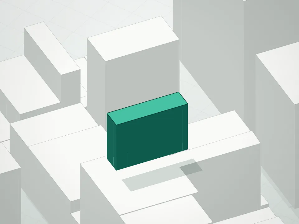 3D massing drawing of 54 West 22nd Street Condominium and neighboring buildings