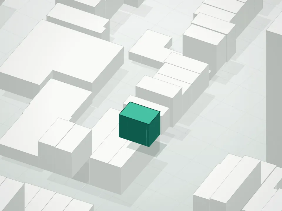 3D massing drawing of 166 Washington Avenue Condominium and neighboring buildings