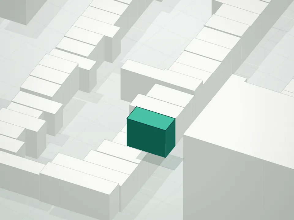 3D massing drawing of 128 Ft Greene Place Condominium and neighboring buildings