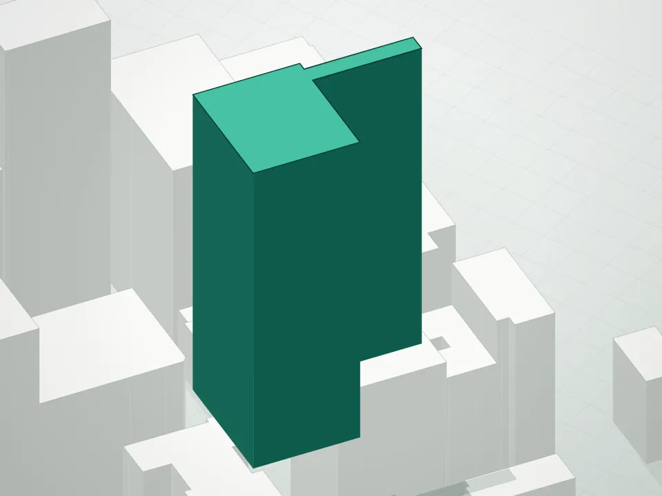 3D massing drawing of Malabar Residences and neighboring buildings