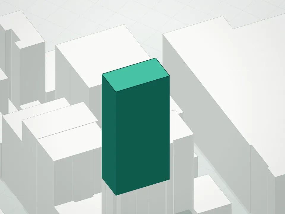 3D massing drawing of Armorie and neighboring buildings