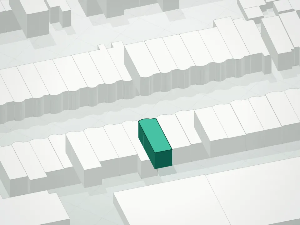3D massing drawing of The 140 Moffat Street Condominium and neighboring buildings