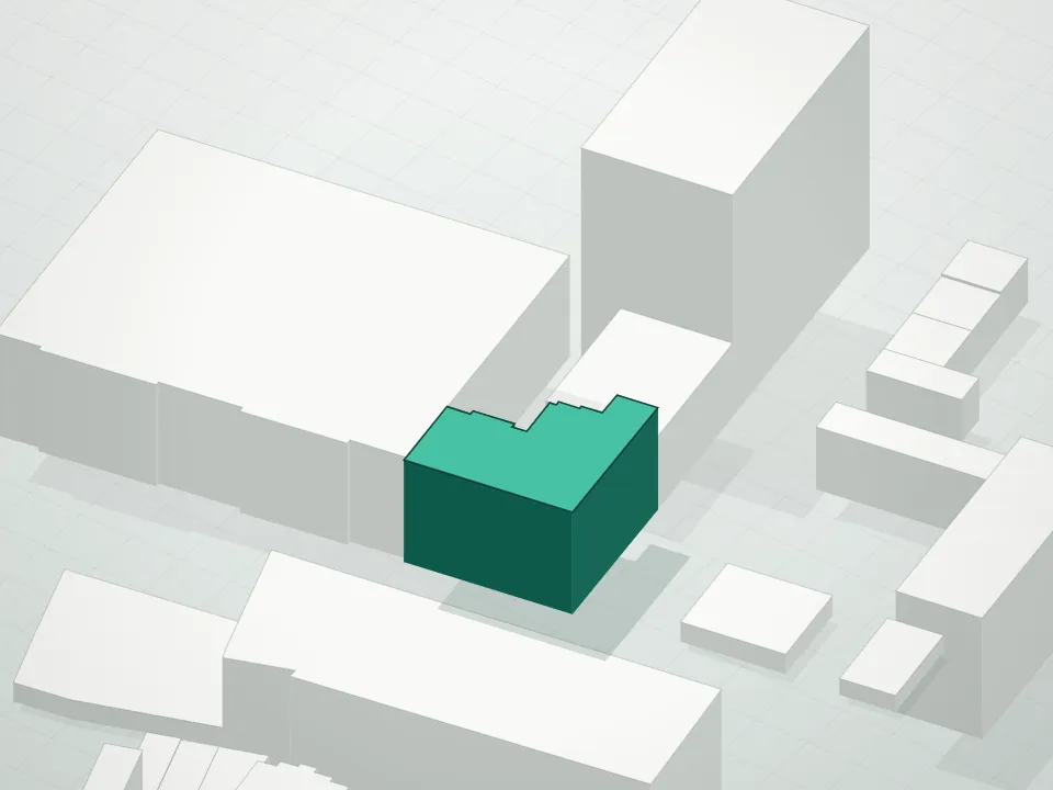 3D massing drawing of Northern 146 Condominium and neighboring buildings