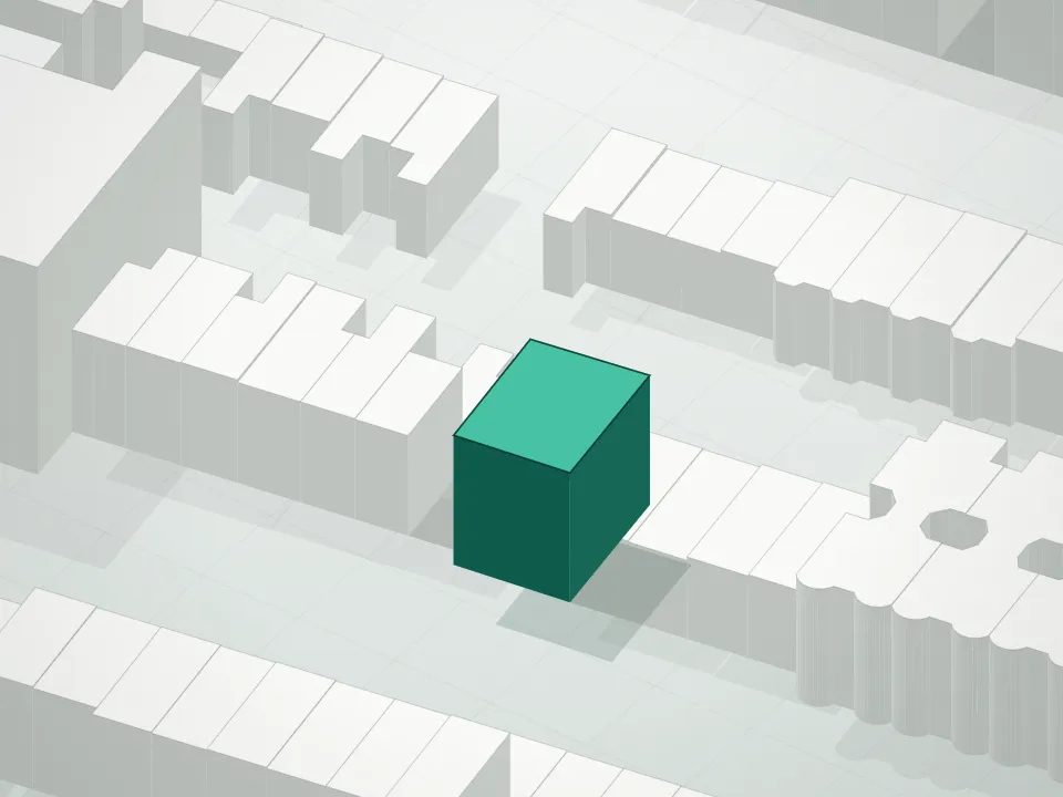 3D massing drawing of 259 Halsey Street Condominium and neighboring buildings
