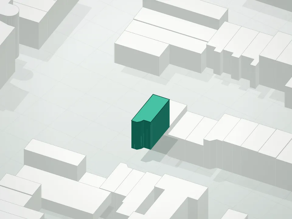 3D massing drawing of 131 Madison Street Condominium and neighboring buildings