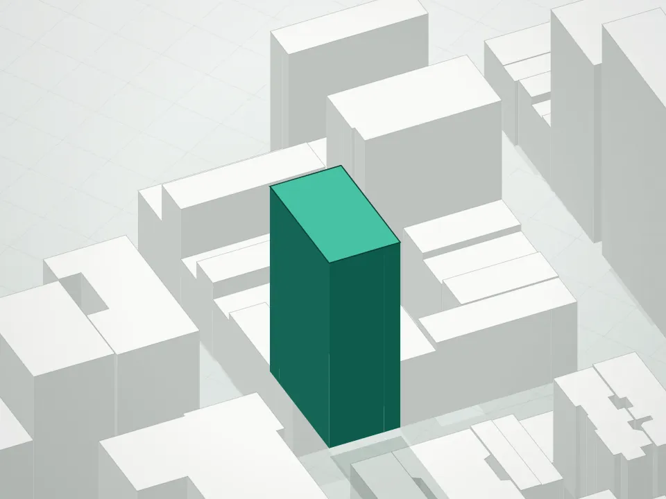 3D massing drawing of 67 Irving Place Condominium and neighboring buildings