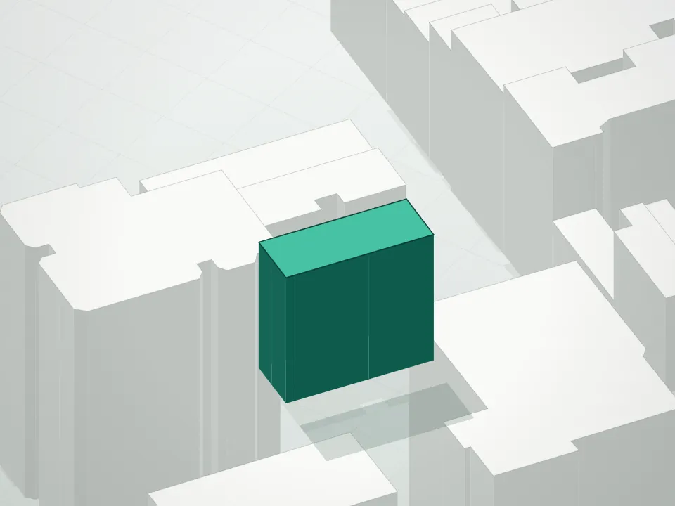 3D massing drawing of 1122 Madison Avenue Condominium and neighboring buildings