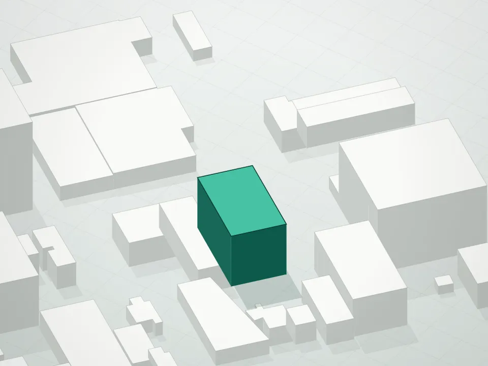 3D massing drawing of Cmx Tower Condominium and neighboring buildings