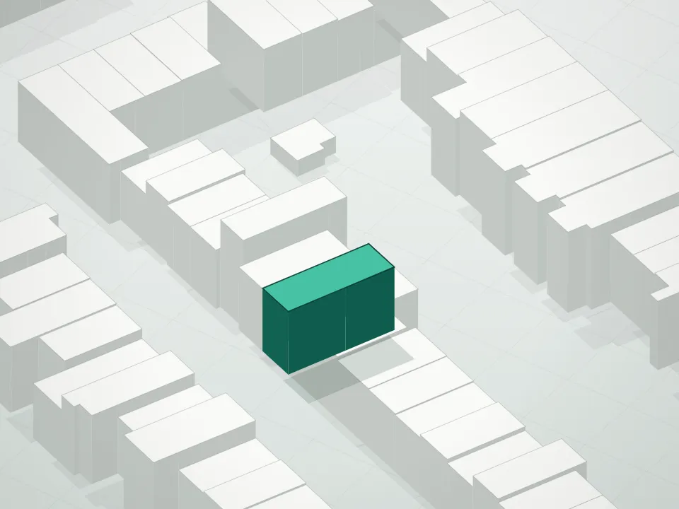 3D massing drawing of Gabriella Condominium and neighboring buildings