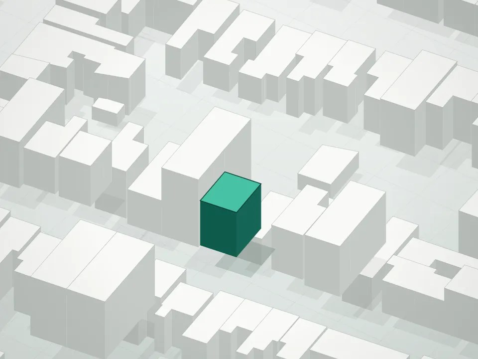 3D massing drawing of 185 Ainslie Street Condominium and neighboring buildings