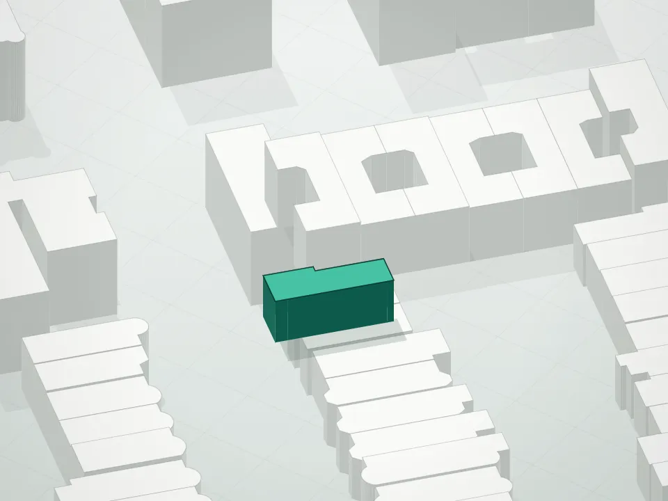 3D massing drawing of Lucky Property Condominium and neighboring buildings