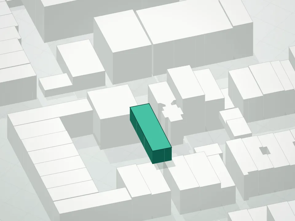 3D massing drawing of 366 Harman Condominium and neighboring buildings