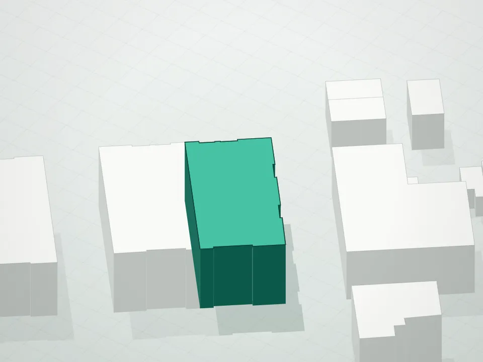3D massing drawing of 77 Gerry Street Condominium and neighboring buildings